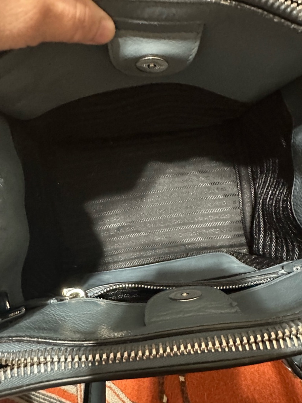 PRADA ❤️🌟 BLUE-GRAY LEATHER TOP-HANDLE SARCHEL W/ DETACHABLE LONG STRAP⭐️ - Picture 7 of 11